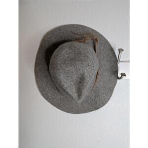 Target Women's 100% Wool Floppy Hat Grey Wide Brim Boho Fedora Leather Band